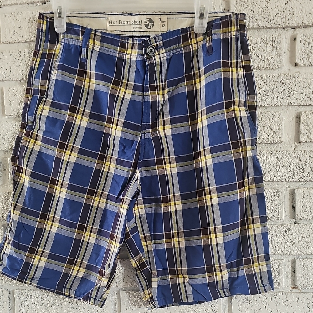 SOKO Men's Plaid Shorts in Blue and Yellow